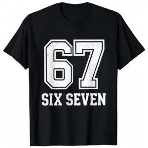 Big Bold Number 67 Six Seven Simple Text Graphic T-Shirt Minimal Casual Black Streetwear Tee Shirt Classic