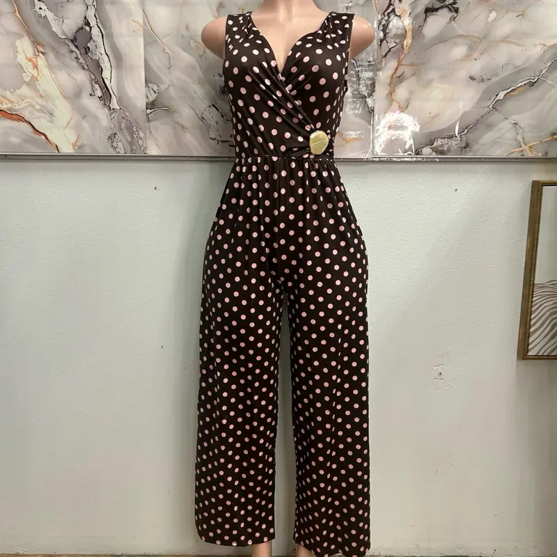 Womenswear Chocolate Colored Polka Dot Jumpsuit