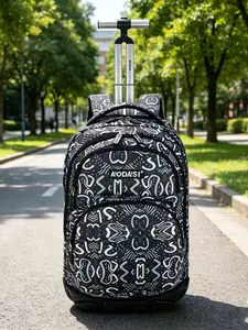 Graffiti Large Capacity Rolling Bag, Dual Shoulder Backpack with Wheels, Portable Luggage, Carry-On Suitcase