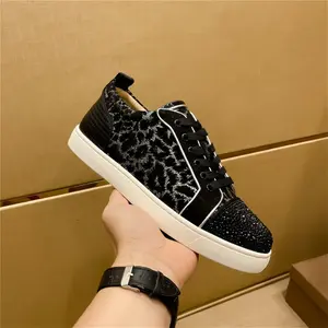 Low-Top Black and Silver Glitter Sneakers – Designer Crackle Texture Shoes with Textured Leather Toe and Red Outsole