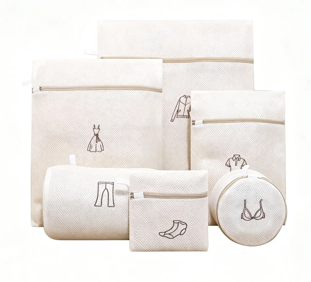 6-Pack Breathable Mesh Laundry Bags, Multi-Size Sets with Clothing Icons & Heavy-Duty Zippers, Reusable Garment Protection Wash Bags for Washing Machine, Home Storage