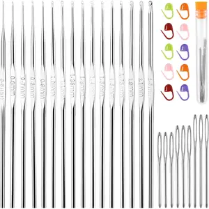 16 Pcs Lace Crochet Hooks Set, 0.5mm-2.5mm Small Crochet Hooks, Crochet Needles for Crocheting Yarn, Knitting Needles Set with Large-Eye Blunt Needles Stitch Markers