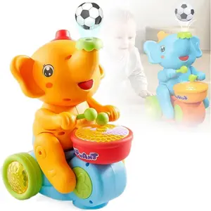 (Random Color)Cute Elephant Tricycle Electric Toy, Light Up Musical Blowing Ball Drummer Toy Interactive Play Gift for Kids