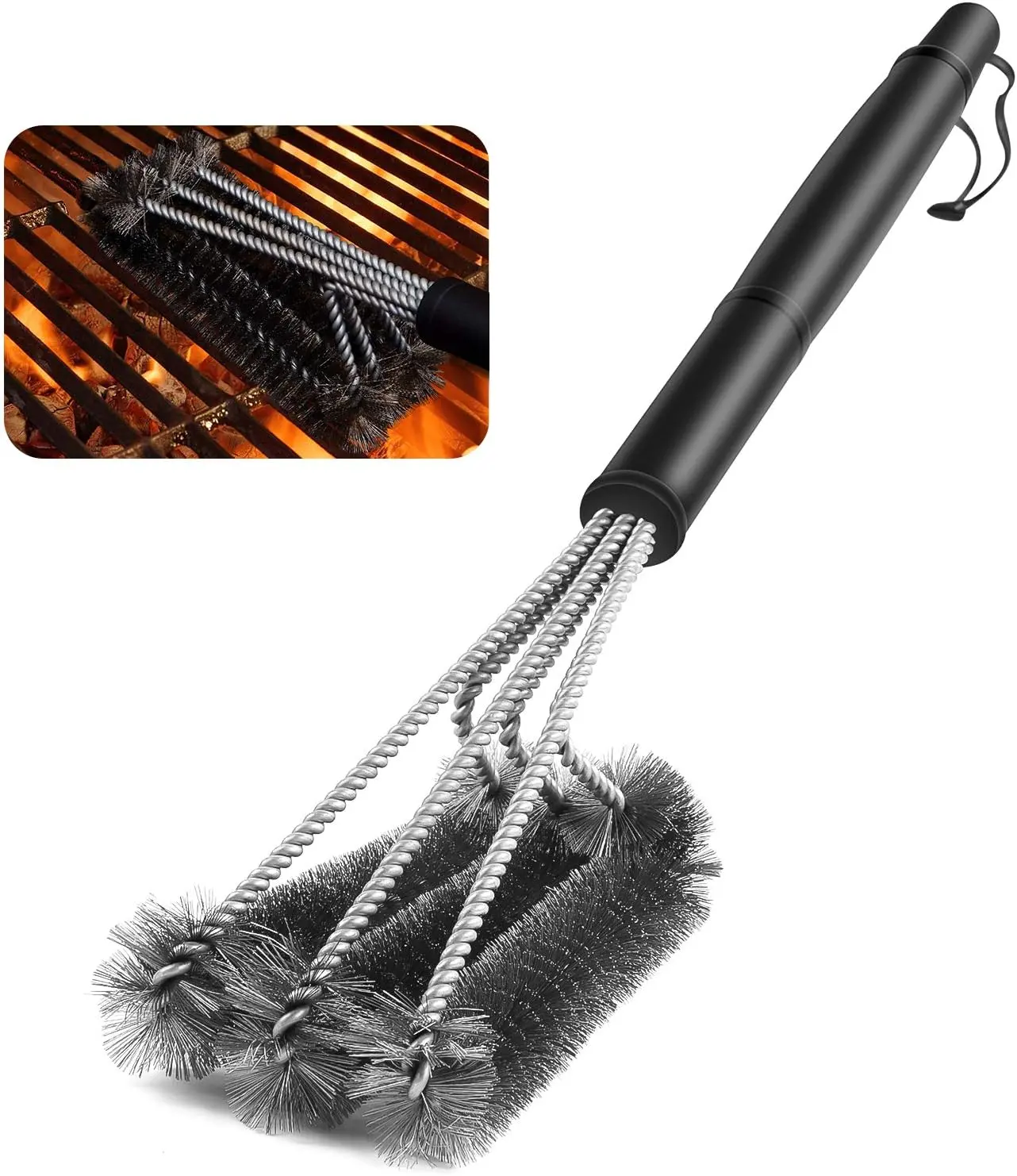 Yesker BBQ Grill Brush By GRILL CHIEF - 18" - 3 Stainless Steel Brushes in 1 - Best Barbecue Cleaner Tools Accessories - Outdoor Kitchen Wire Bristles Cleaning Grates Parts Set to Handle Weber, Charbroil, Gas, Electric, Porcelain, Infrared Grills