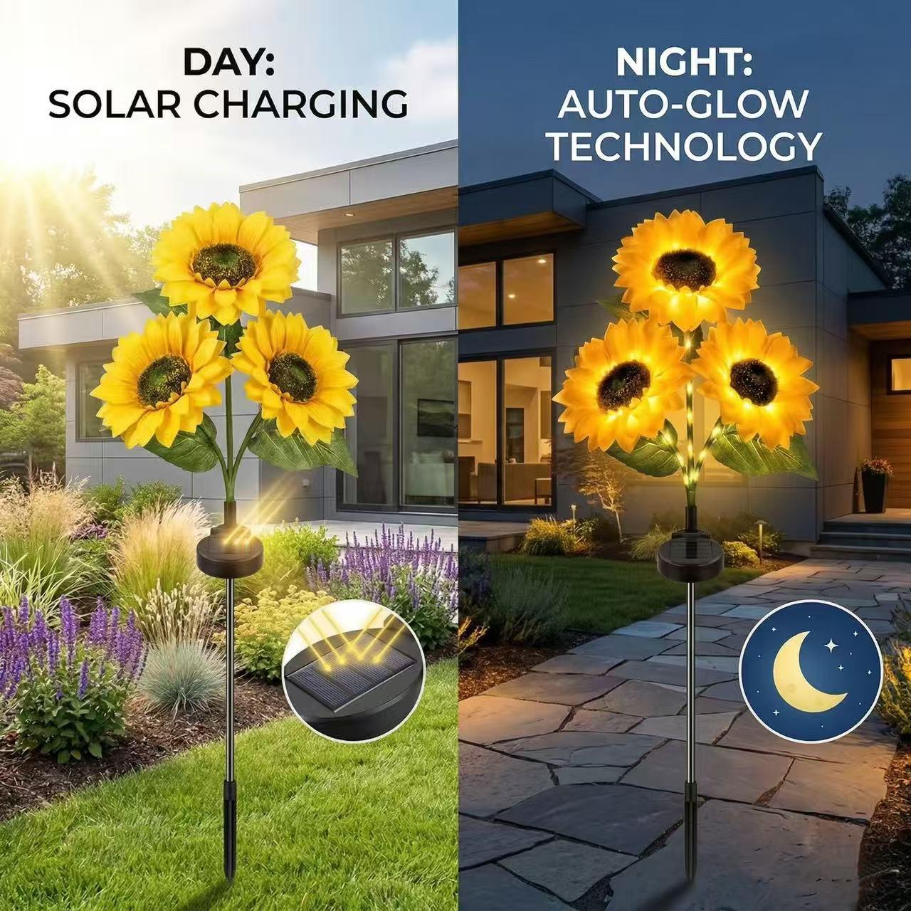 Solar Powered LED Sunflower Garden Lights Set of 2/4/6 Pieces Realistic Nighttime Glow for Yard Lawn Patio Porch Waterproof IP65 Energy Efficient Outdoor Lighting Durable Plastic Flowers All Weather Protection