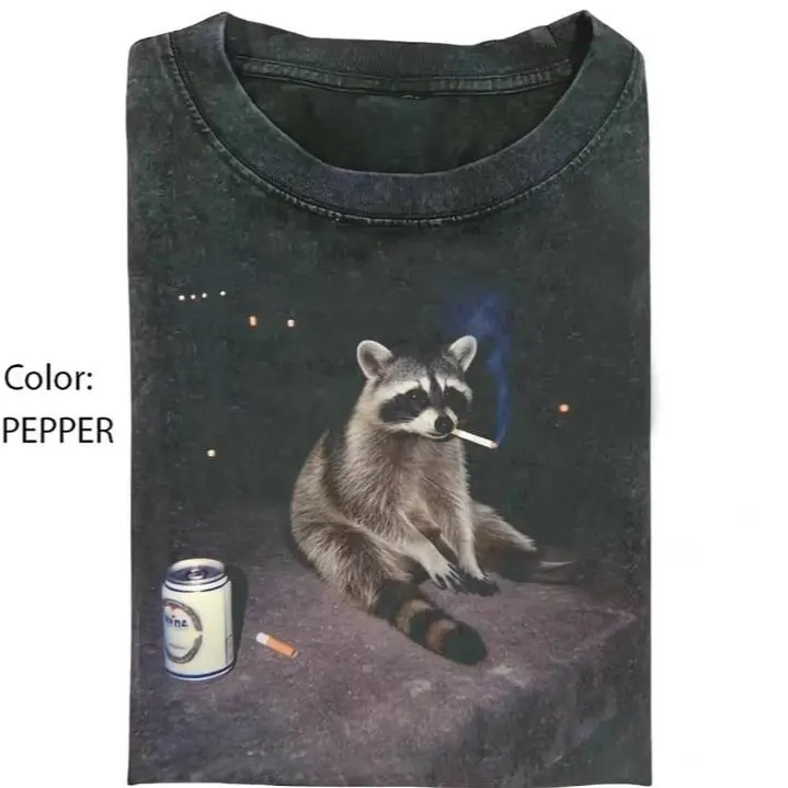 Racoon smoke Funny Animal Graphic Tee, Menswear Womenswear Streetwear Cotton ComfortWomen funny shirts for women, Womenswear Cotton Top Streetwear