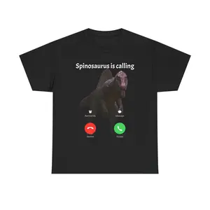 Spinosaurus Calling Tee - Fun Unisex Heavy Cotton Shirt for Dino Lovers with Shoulder Tape & Ethically Sourced US Cotton