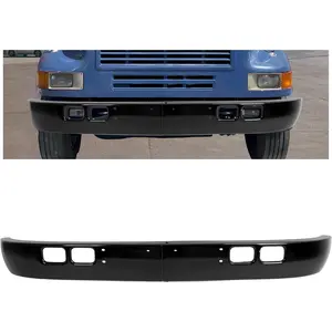 Front Bumper Compatible with 1989-2003 International 4600, 4700, 4800, 4900, 8100 W/Tow, Fog Light Cutouts, Slight Angle Back Steel Powder Coated Black 2PCS