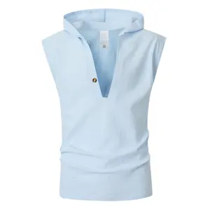 Men’s summer linen drawstring hooded sleeveless tank top—casual and comfortable, lightweight and breathable fabric, stylish and versatile; a must-have for beach vacations and everyday wear #SummerVibes