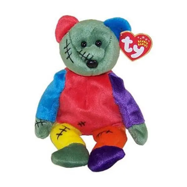 TY Beanie Baby - FRANKENTEDDY Bear (Green & Purple Feet) (8.5 inch) (2001) - MWMTs