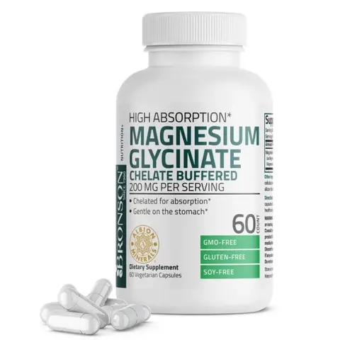 Bronson Chelated Magnesium Glycinate Bisglycinate 200 MG per Serving Adult Supplement Capsules - High Potency, Gentle On Stomach, GMO-Free, Gluten-Free, Lab-Tested, Vegetarian, Flavorless, Supports Relaxation, Bone Health, Heart Health, Immune Function