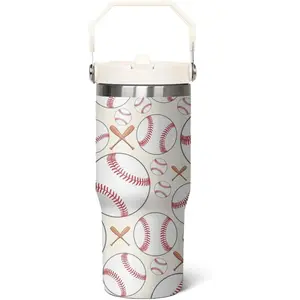 30 oz Baseball Coffee Mug Cup Vacuum Insulated Travel Tumbler with Handle Lid and Straw,Baseball Coach Gifts,Baseball Accessories Stuff