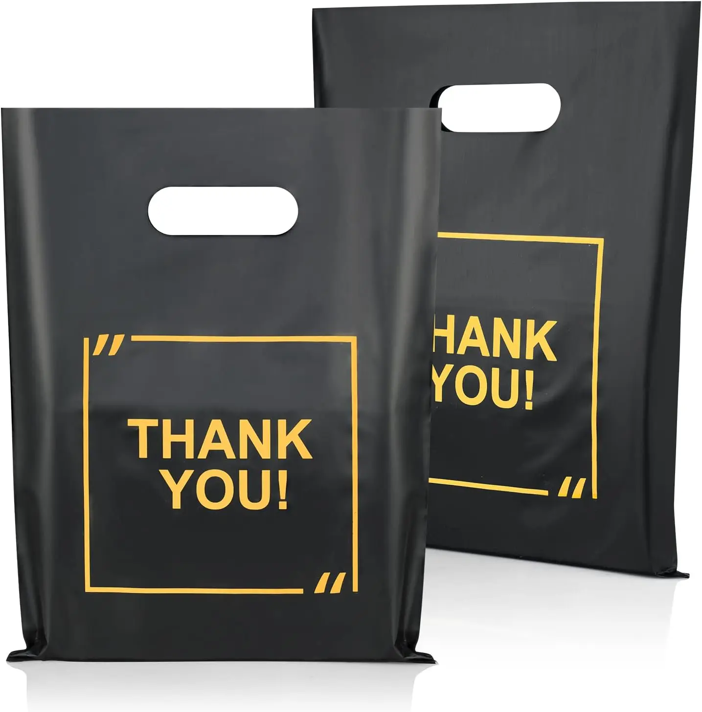 [New Deal] 50-Pack Die Cut Multifunctional Plastic Shopping Bags, 9x12 Extra Thick with Glossy Finish & Thank You Logo, Handle Bags for Retail, Gifts