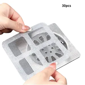 30 Counts Disposable Shower Drain Cover, Hair Catcher with Square Design, Mesh Stickers for Bathroom, Laundry, Bathtub, Sink, Adhesive Repair Tape Kit