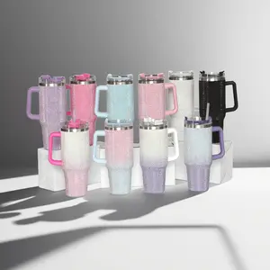 40oz Car Insulated Cup with Handle, Stainless Steel Diamond Cup, Durable Reusable Design, Suitable for Hot/cold Drinks, Travel, Holidays