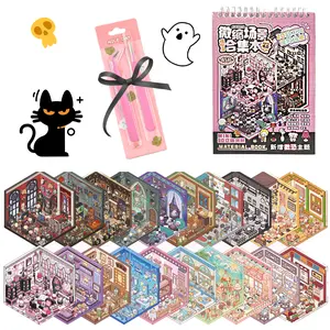 TikTok Famous Miniature DIY House Kit 3D Miniature Scene Stickers 20 Styles Horror Theme Beige Box Adjustable Perfect for Beginners Girls Kids Portable Colorful Craft