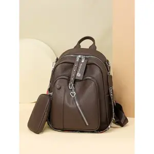 Women's PU Soft Leather Backpack, Large Capacity Travel Commuter Bag, Fashionable Multifunctional Bookbag, Outdoor Sports Casual Backpack, Vegan Leather Backpack