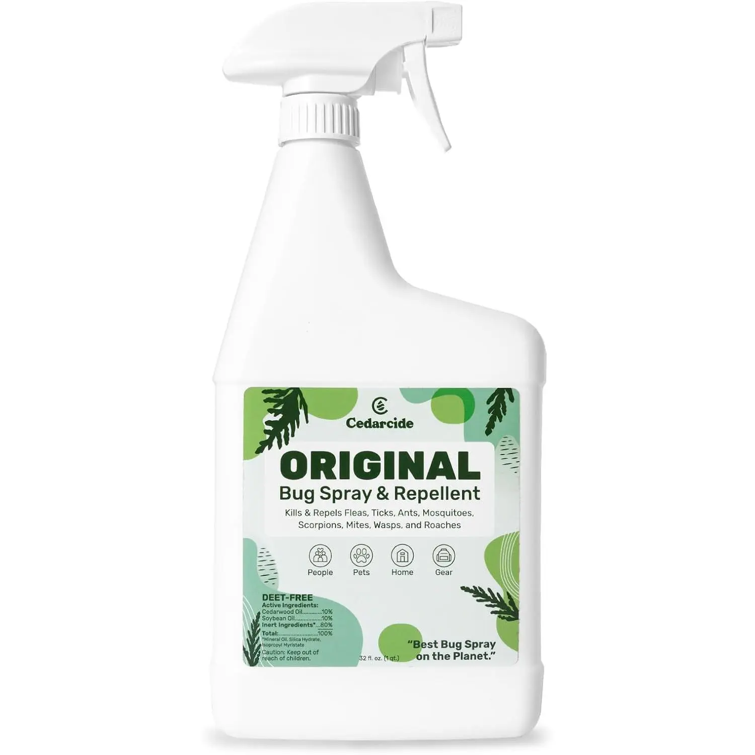Original Bug Spray | Repel & Kill Fleas, Ticks, Mosquitoes, Mites, Ants & Chiggers | for use on People, Pets & Home | Natural Cedar Oil | Eco-Friendly | Quart
