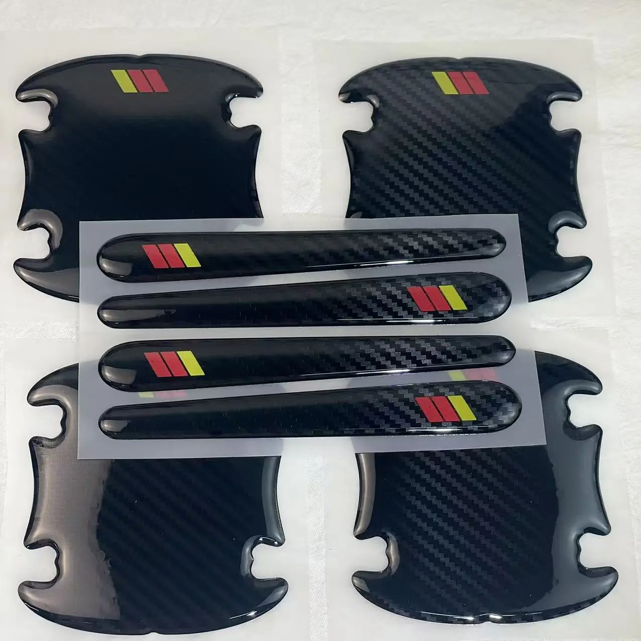 8PCS Carbon Fiber Car Door Bowl Handle Stickers Car Door Handle Bowl Scratch Protector Car Anti-collision Protection Strip