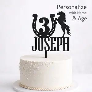 Personalized Horse Cake Topper, Custom Name and Age Cake Topper, Cowboy Birthday Cake Decor, Western Party Topper, Horse Theme Party
