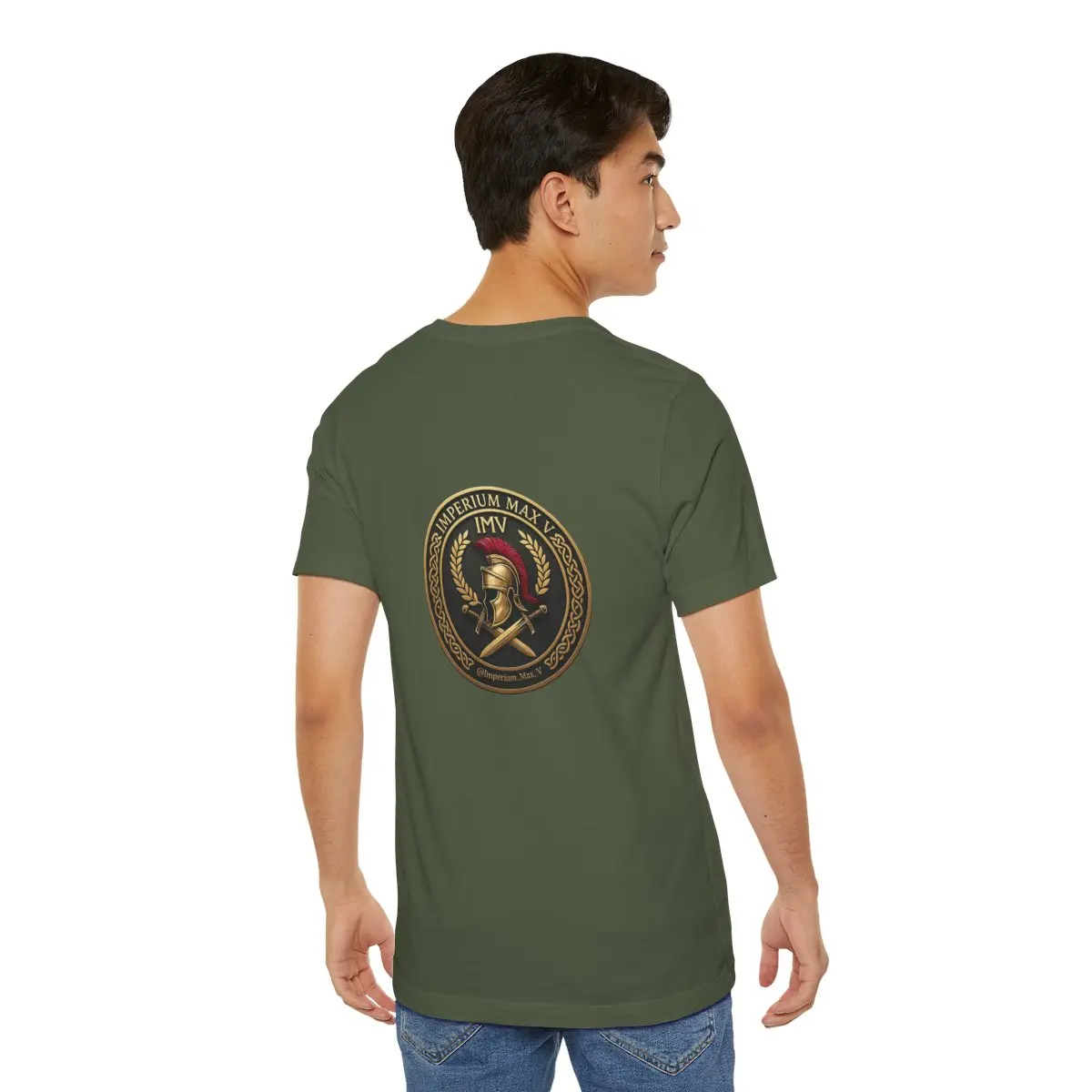 Imperium Max V IMV  T-Shirt | Minimal Gold rest Tee, Olive Green