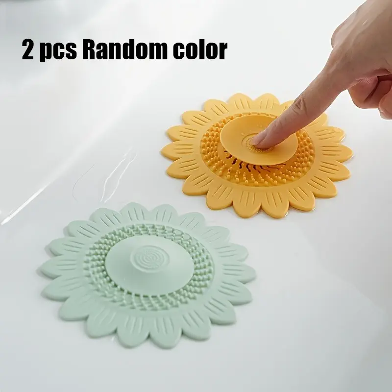 2 Pcs Silicone Drain Covers – Sunflower floor drain seal covers for bathroom and kitchen. Anti-odor and anti-backflow sink stoppers, flexible waterproof silicone mats for preventing smells and insects from drains, Modern Bathroom Accessory