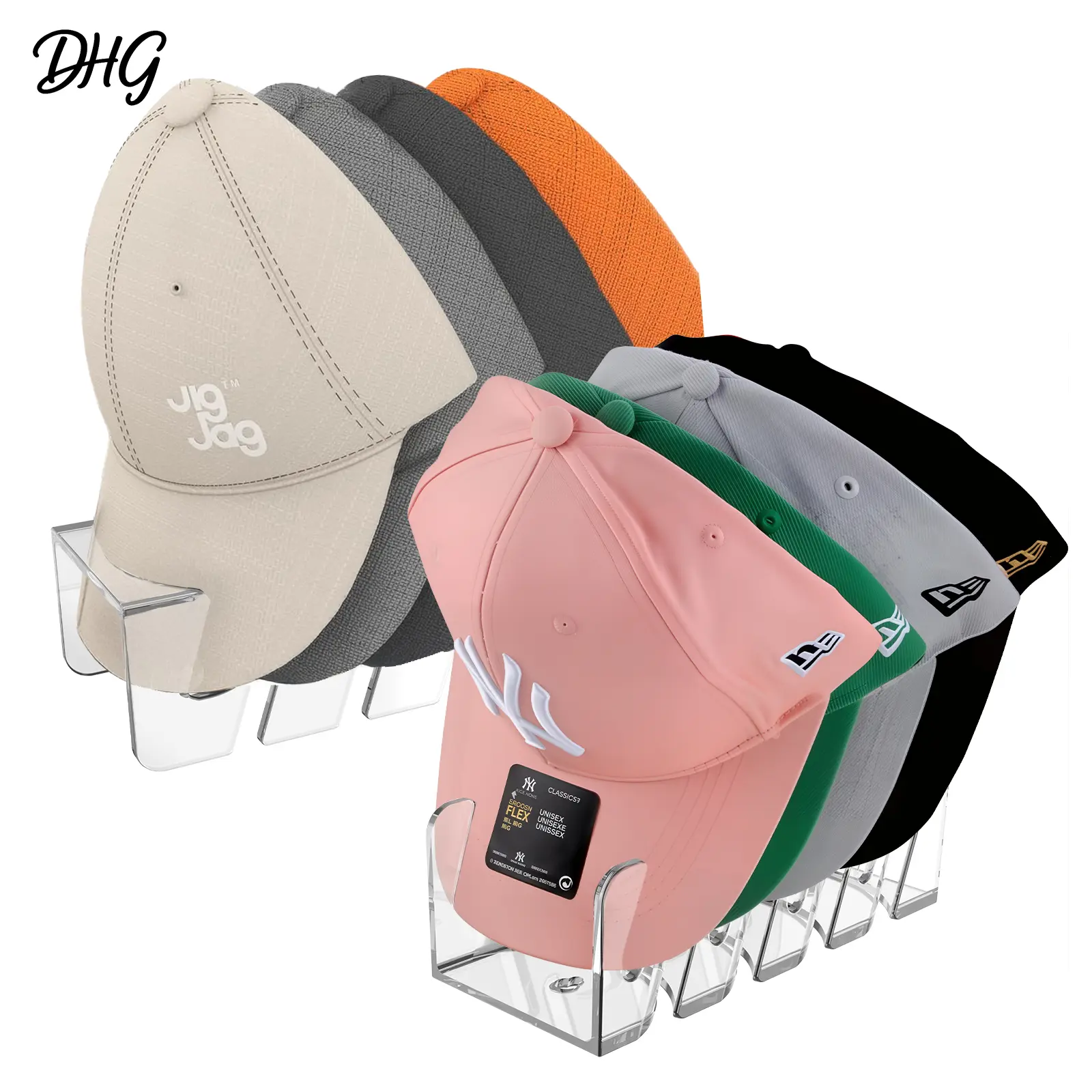 2 Pack Dual-Sided Acrylic Hat Organizer Stand Shelves - Fits Flat & Curved Brim Baseball Caps, No-Install Storage Rack Holds 8 Caps for Closet Room Decor, Home Decor