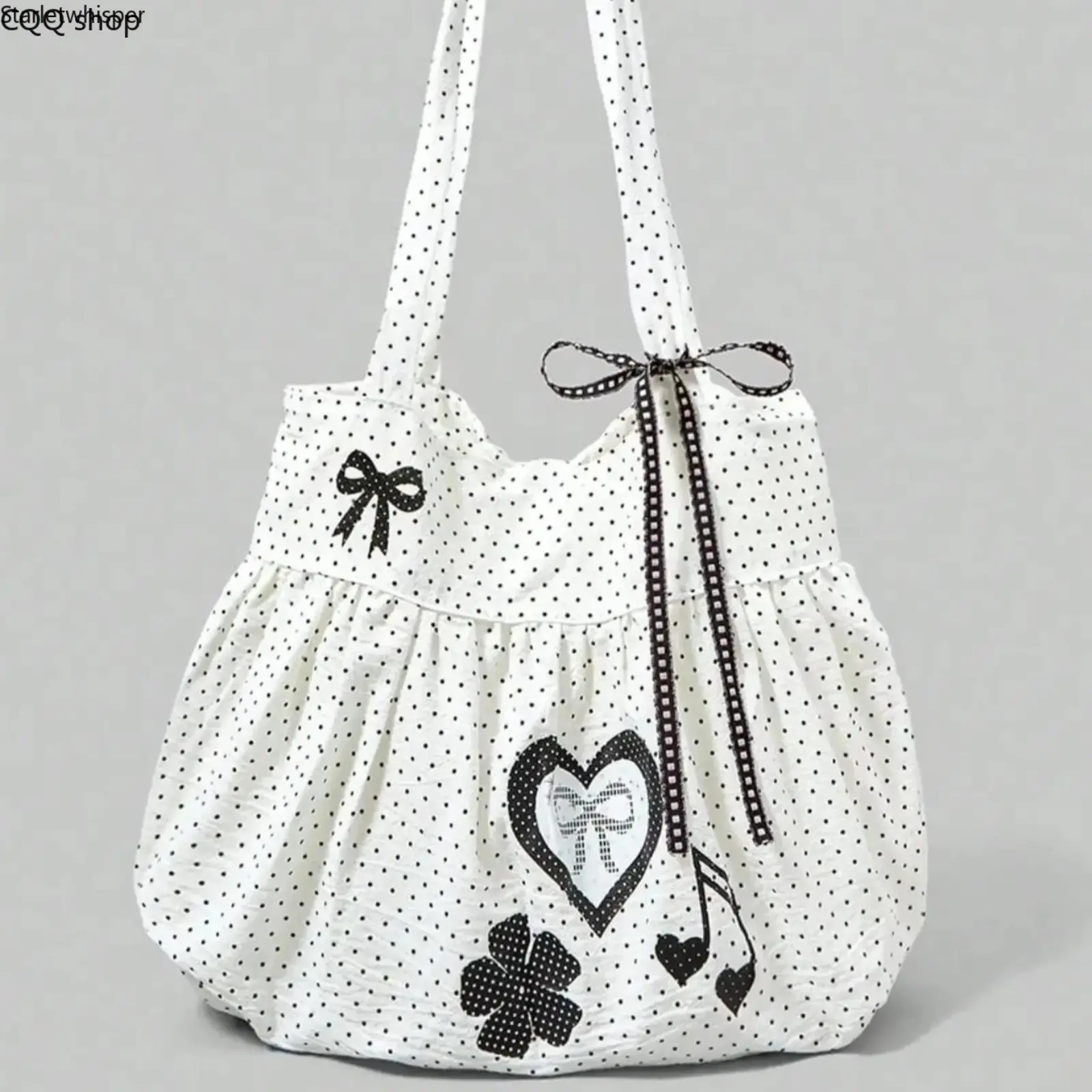 Y2K Coquette Bow Tote Bag, Floral Polka Dot Embossed Shoulder Bag, Large Capacity Fits 13-16" Laptop, Vintage Cute Handbag for Work, School, Travel and Daily Commute