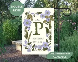 Custom Family Name Garden Flag, Vintage Flowers Family Monogram Yard Art, Personalized Outdoor Porch Decor New Home Owners Patio Banner Gift