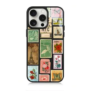 Vintage Stamp Pattern Phone Case, Phone Protective Cover, Shockproof Phone Cover, Phone Accessories Compatible with iPhone 11 12 13 14 15 16 Pro Max/Pro/Plus