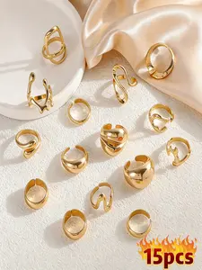 Mother's Day Gift 21 Piece Floral Faux Pearl Ring Set, Zinc Alloy Wide Band Women's, All Season Jewelry Gift, Party and Birthday, Fashion Rings, Unique Rings