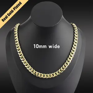Old Money Aesthetic 10mm Miami Cuban Link Chain Mens Necklace 14K Gold Plated Waterproof Tarnish Free Heavyweight Boyfriend Gift Streetwear