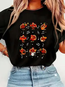100% pure cotton Turkey Music Note Music Teacher Thanksgiving T-Shirt printed t-shirts for women