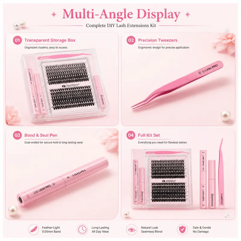 DIY Cluster Lash Extension Kit with Bond, Seal, Remover & Tweezers ...