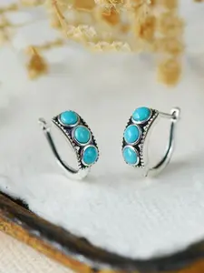 Boho Style Turquoise Earrings, Vintage Blackened Round Studs, Bohemian Holiday Jewelry Accessory, Women's Fashion Accessories, High Quality Earrings