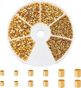 PH PandaHall 3000 Pcs 3 Sizes Brass Tube Crimp Beads Cord End Caps Diameter 1.5mm 2mm 2.5mm for Bracelet Neckalce Jewelry Making Golden