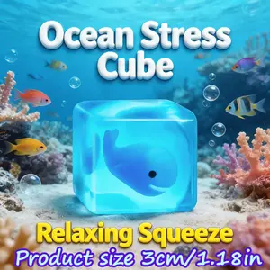 Random 3pcs Sea Creature Ice Cube Squishy Toy，Filled with marine animal figures, made of maltose gel, slow-rebound & super squishy. Great for stress relief, anxiety easing，Ideal as desk toy, sensory play gift for festivals & holidays.