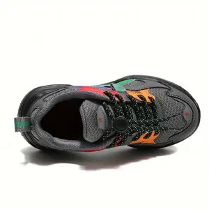 Boys' Stylish Mesh Breathable Sneakers - Casual & Sporty, Striped Design with Elastic Lace-Up Closure All Seasons |     Comfortable EVA Sole, Non-, Perfect Hiking & Casual Attire