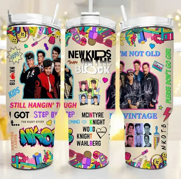 [Gift Box Included] 40oz, 20oz 80s Retro Boy's Band Print Stainless Steel Tumbler with Handle and Straw Vacuum Insulated Travel Mug Fits Car Cup Holder Cool Gift for 80s Music Fans