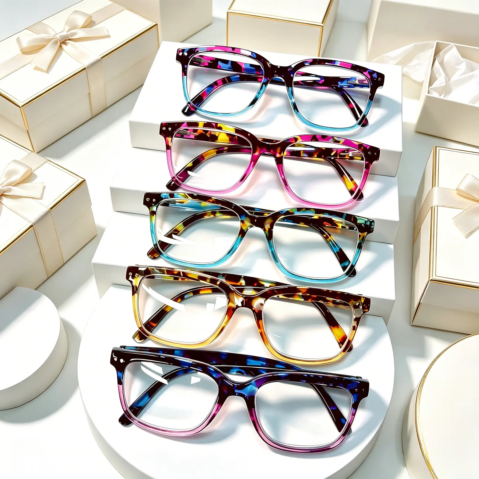 Unisex 5-Pack Square Tortoiseshell Blue Light Blocking Reading Glasses with Spring Hinges, PC Frame, +0.0 to +6.0 Strength, Ideal Gift for Father's Day, Multi Pack Eyewear Accessory