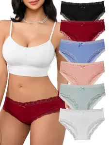 DORSU Panties Lace Trim Undies Womens Underwear Panty Ribbed Cheekster Cute Bow Ladies Briefs Panty Multi Packs