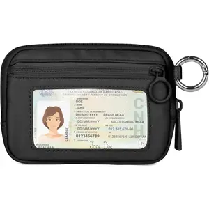 The Wallet Zip Card Case with ID Window Purses for Women Coin Purse with Zipper Mini Portable Keychain Wallet, Black