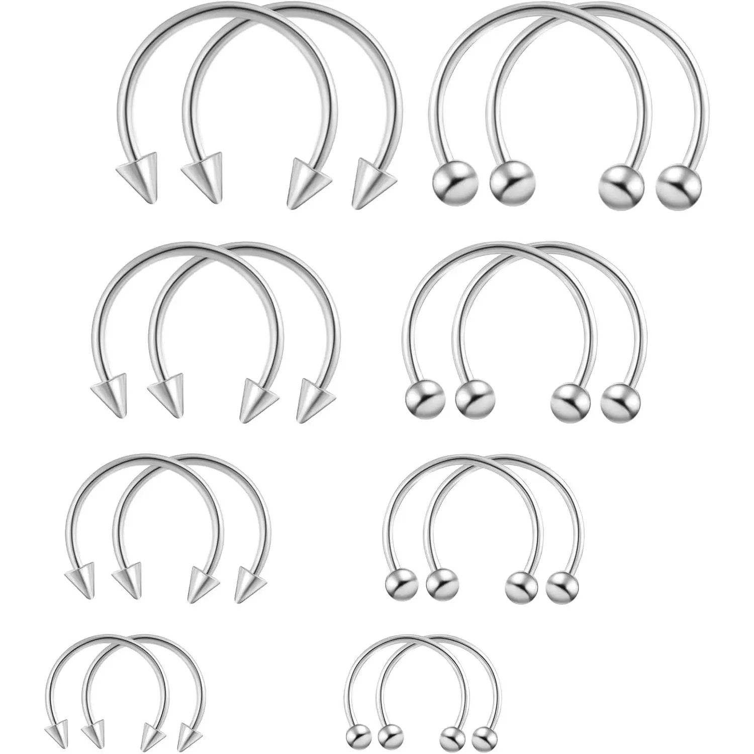 Graduation Gift 16pcs Septum Nose Rings 16 Gauge Nose Ring Multiple Different Sizes Horseshoe Nose Ring,Stainless Steel Septum Ring for Men and Women 6-12mm