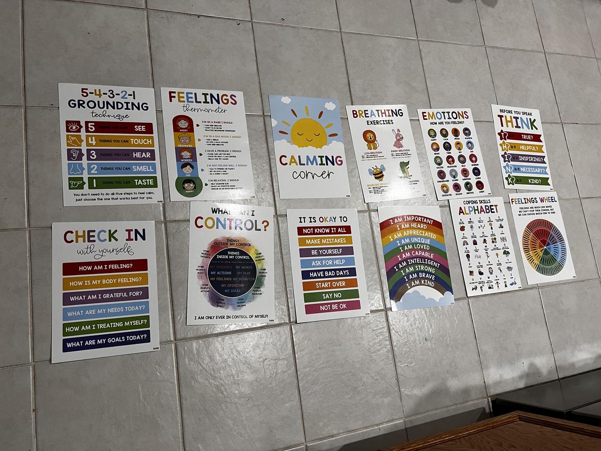 Item: 12 colorful calming posters (10x14 inches)