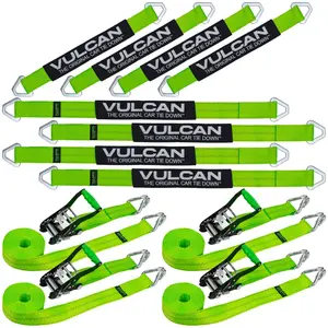 VULCAN High-Viz Complete Axle Tie Down Kit with Wire Hook Ratchet Straps - (4) 22" Axle Straps, (4) 36" Axle Straps, and (4) 15' Wire J Hook Ratchets Webbing