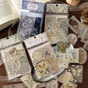 （80 pcs）PET 3D Foil-Stamped Sticker Pack — "Colored Brick" Series: Vintage Court-Style Decor & Collage Supplies for Planners