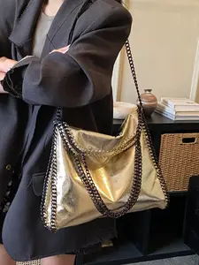 1pc Ladies' shiny chain shoulder bag, with a large capacity and cool design, suitable for daily commuting, shopping, and street wear. It is a must-have shoulder bag for ladies