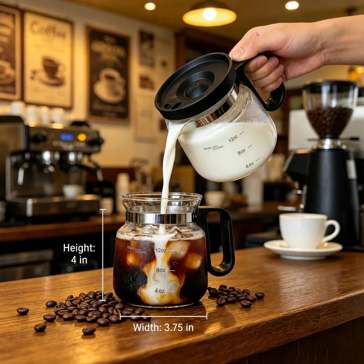 16oz Glass Coffee Mug in Coffee Pot Shape, 4 Inch TallCompact Mini Carafe Design with Sip Lid, Cute NoveltyReusable Drinkware Cup for Coffee and Tea, Fun Gift forCoffee Lovers, Home Office Desk Aesthetic Mug