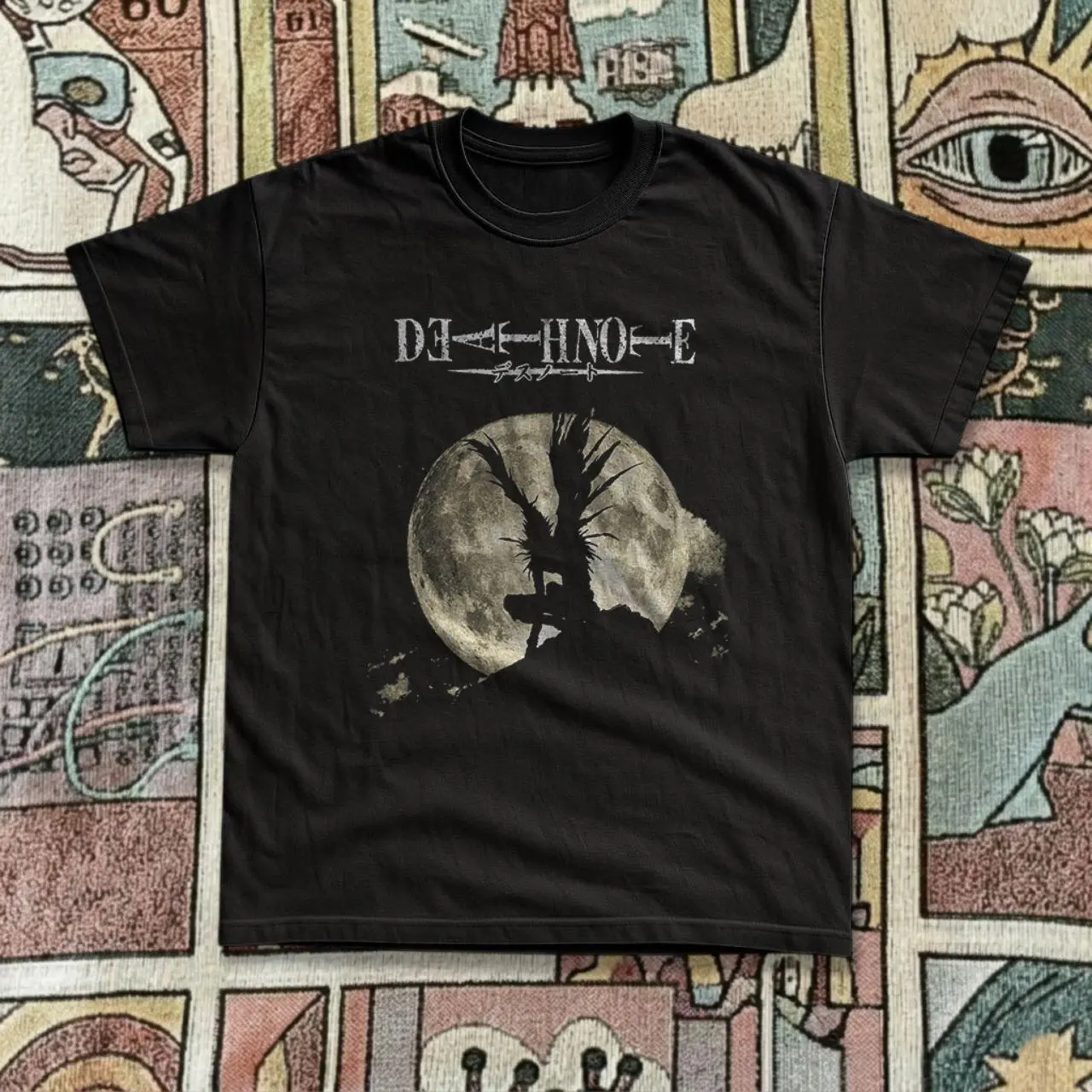 Gildan Men's T-shirt, Vintage Style Death Note Ryuk Black Graphic Tee, Death Note Ryuk Moon Vintage Graphic T-Shirt, Anime Manga Tee, Y2K Oversized Shirt, Dark Aesthetic Streetwear, Unisex Anime Gift Shortsleeve