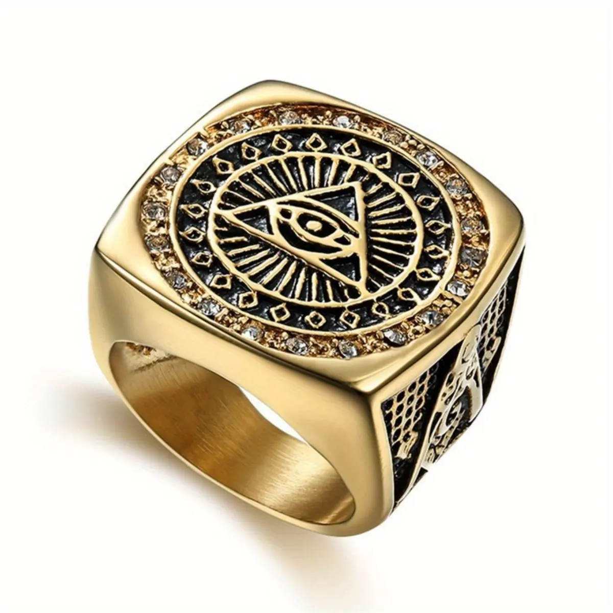 Gothic Hip Hop Synthetic Zircon AG Men's Ring, Devil's Eye Square Stainless Steel Ring, Party, Banquet, Halloween, Carnival, Daily Wear Accessories Statement Multi Ring Vintage Crystal Ring
